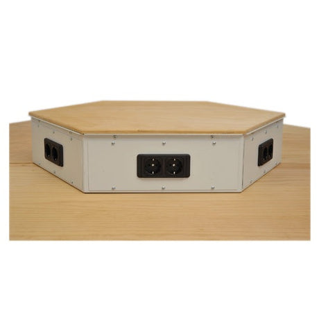 6-Eck Energieaufsatz, 2er Schuko-Steckdosen je Arbeitsplatz, Abdeckung Buche Multiplex 25 mm - sefira.ro