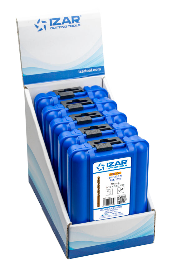 Burghiu Set DIN338 19-PCS.  - 1466 - EXPO BOX PALLET 5 SetS 1-10X0.50 HSS Co (1016) IZAR
