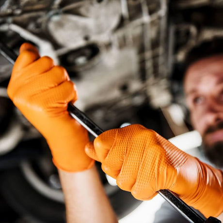 Manusi gogrip portocalii, de unica folosinta, nitril, nepudrate, textura diamant, marimea L (8-9), MERCATOR® - sefira.ro