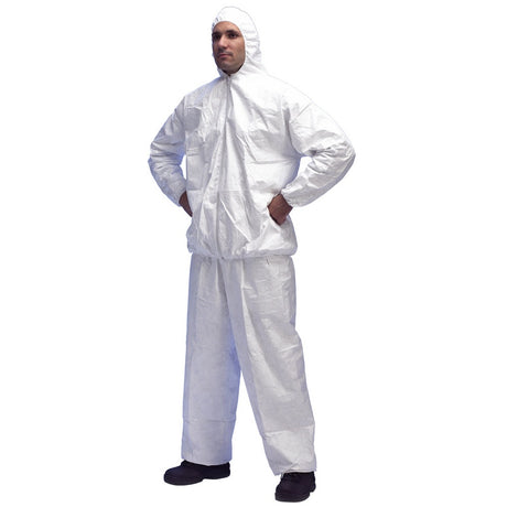 Jacheta de protectie cu fermoar si gluga, alba, Marime M, Tyvek® 500 DuPont™ - sefira.ro