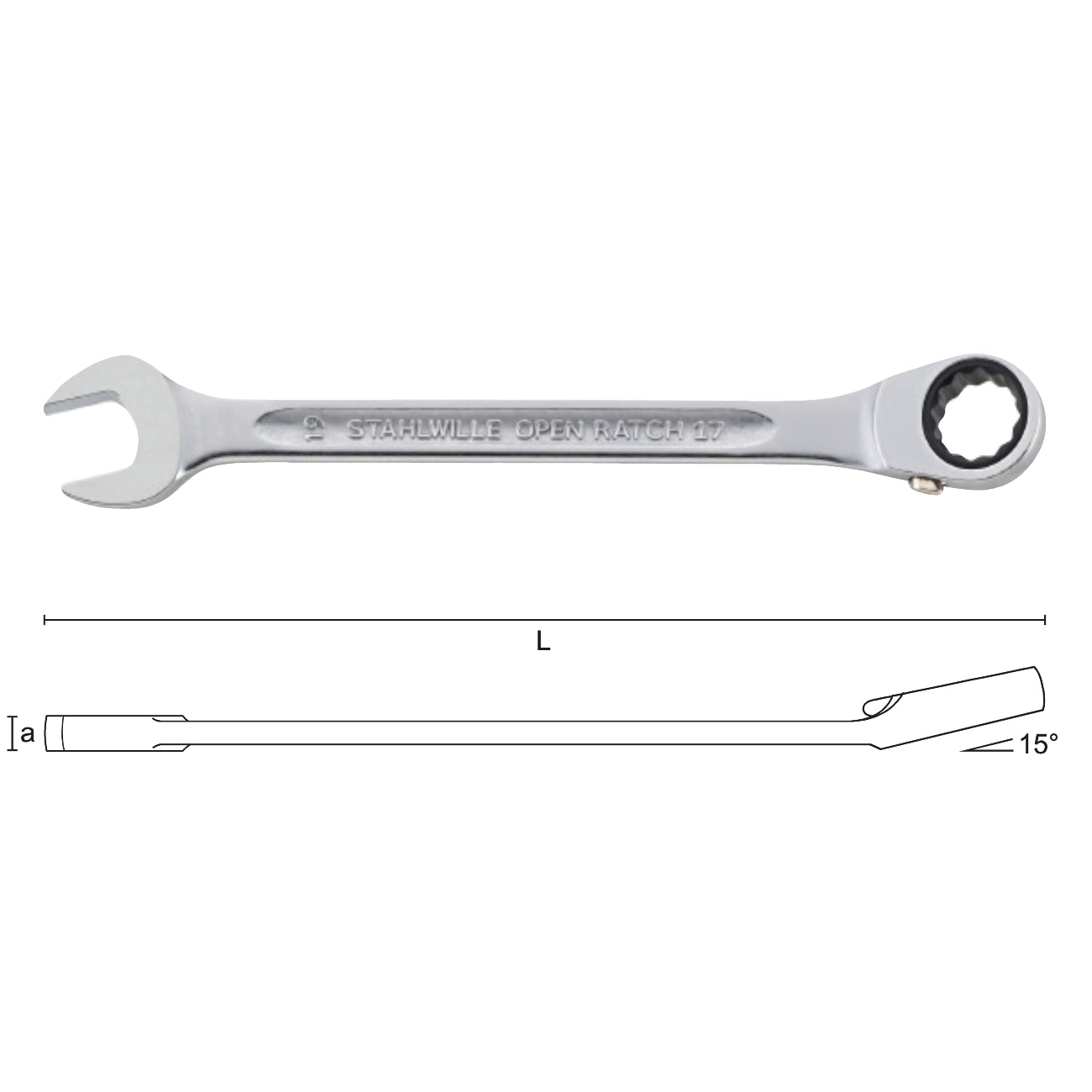 Reversible ratchet combination wrench STAHLWILLE 17 OPEN-RATCH