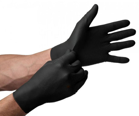 Manusi gogrip negre, de unica folosinta, nitril, nepudrate, textura diamant, marimea L (8-9), MERCATOR® - sefira.ro