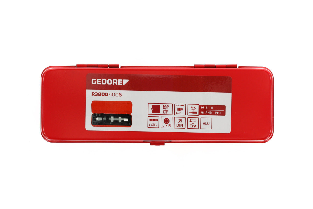 Set surubelnita si biti pentru suruburi blocate, cu clichet, 6 piese, R38004006, GEDORE RED - sefira.ro