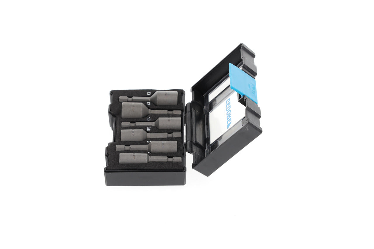 Set tubulare 1/4" cu prindere bit, pentru masina, 7; 8; 10; 12; 13; 3/8", 6 piese, Nr. 666-006, GEDORE - sefira.ro