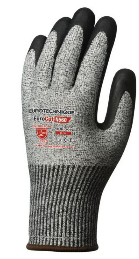 EUROCUT protective gloves, maximum cut resistance level 5/5, size 6, gray/black, HPPE, EUROTEHNIQUE