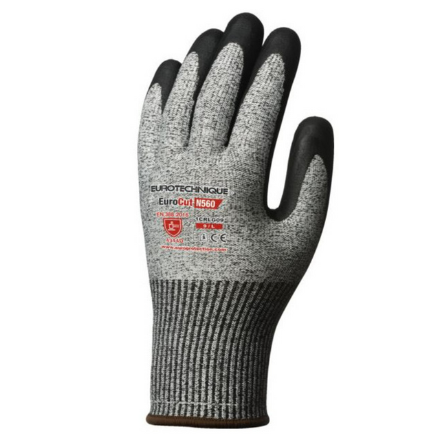 Manusi de protectie EUROCUT, rezistenta la taiere nivel maxim 5/5, marimea 6, gri/negru, HPPE, EUROTEHNIQUE - sefira.ro