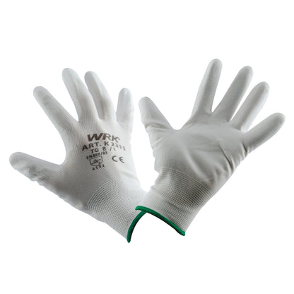 White polyurethane coated polyester work gloves WRK