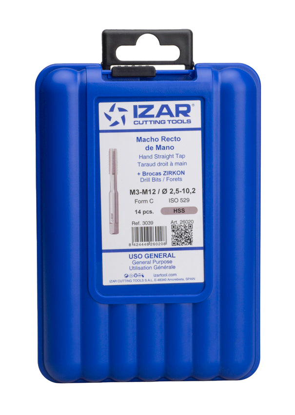Tarod drept HSS ISO 529 (M) - 3039 - Set + BROCA 1015 Zirconiu IZAR