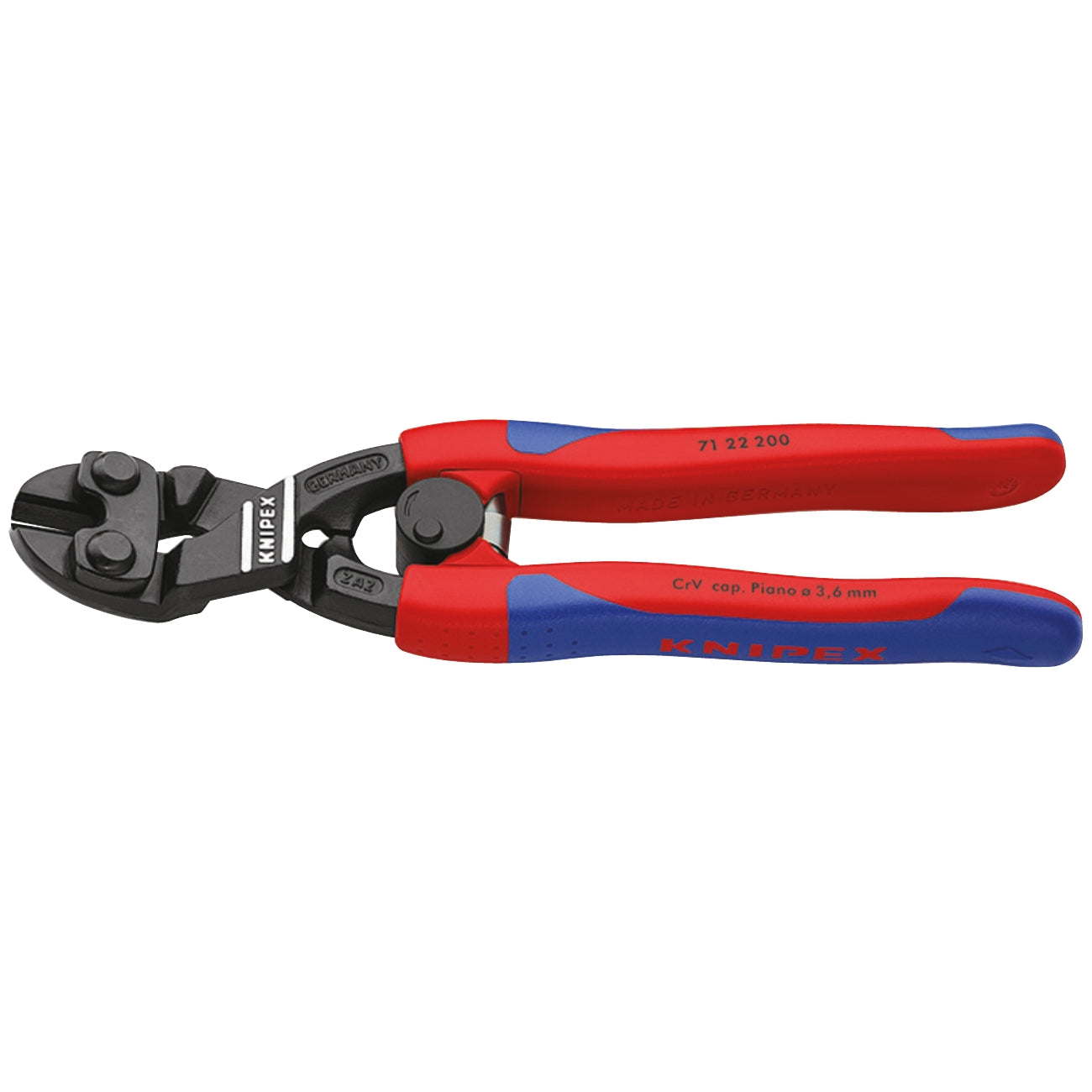 Double-action lever cutting pliers with curved head KNIPEX COBOLT 71 22 200