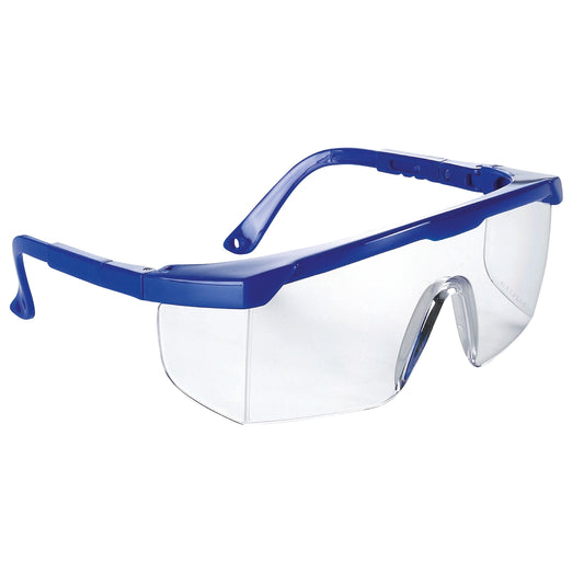 Blue-framed safety glasses