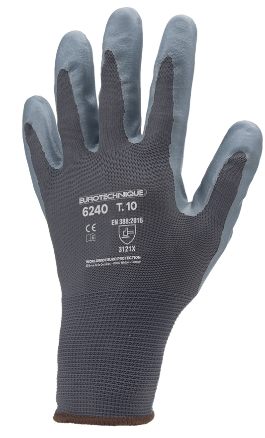 Precision EP protective gloves, size 7, dipped in grey nitrile, EUROTECHNIQUE