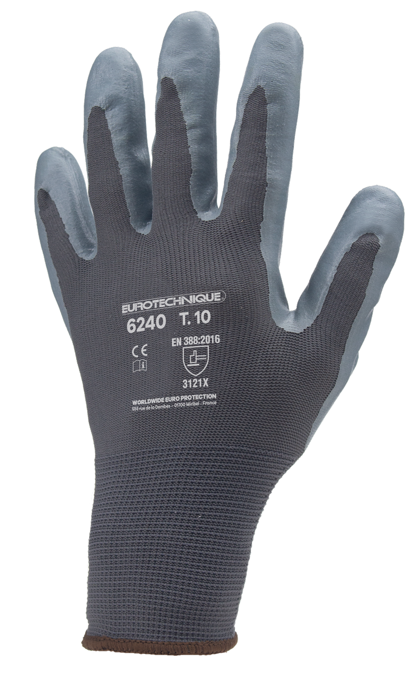 Precision EP protective gloves, size 7, dipped in grey nitrile, EUROTECHNIQUE