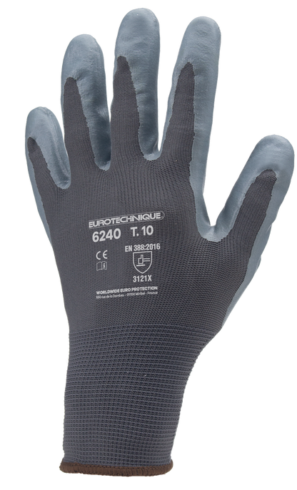 Precision EP protective gloves, size 7, dipped in grey nitrile, EUROTECHNIQUE