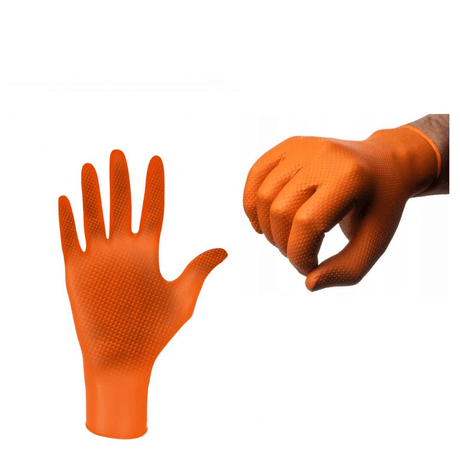 Manusi gogrip portocalii, de unica folosinta, nitril, nepudrate, textura diamant, marimea L (8-9), MERCATOR® - sefira.ro
