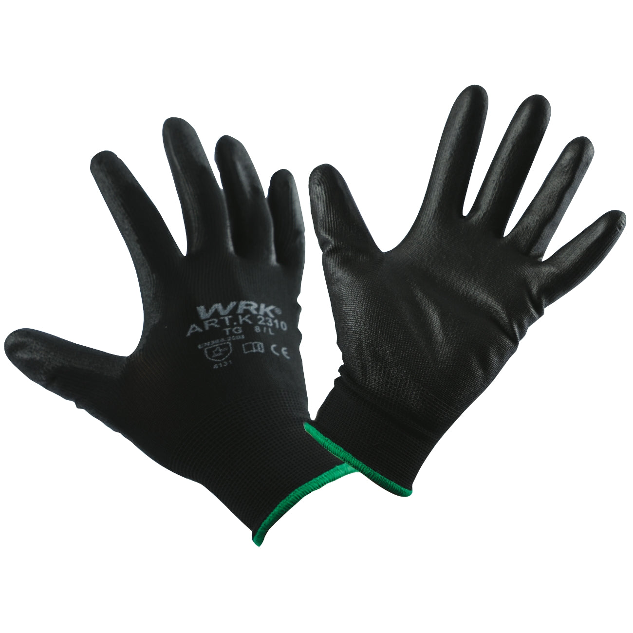 Black polyurethane coated polyester work gloves WRK