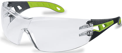 UVEX PHEOS GLASSES, LIME/BLACK ARMS, CLEAR LENSES