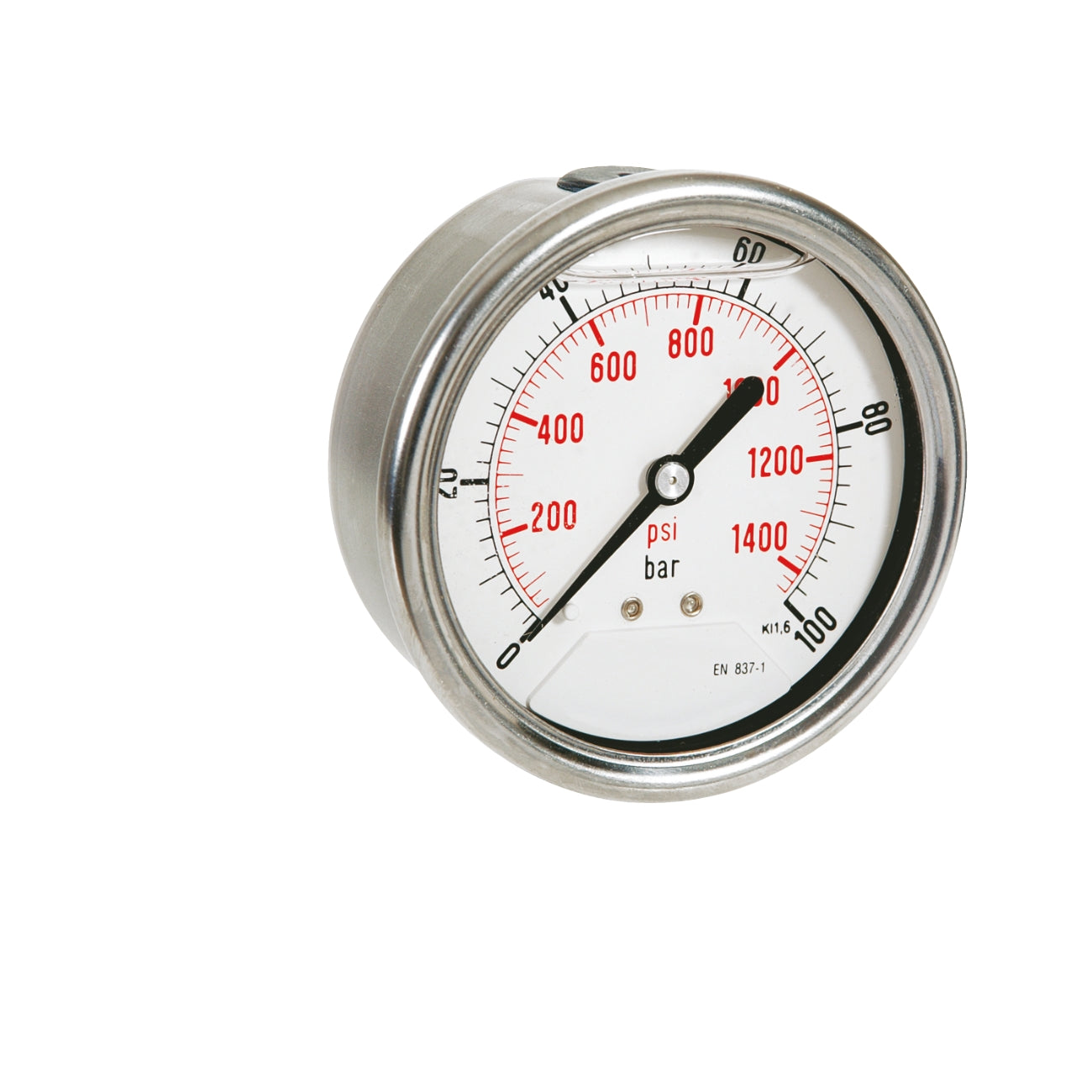 Pressure gauge in steel housing with glycerine, rear connection