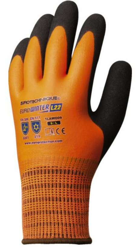 Manusi de protectie EUROWINTER L22 iarna, latex, portocaliu FLUO, marimea 8, EUROTEHNIQUE - sefira.ro