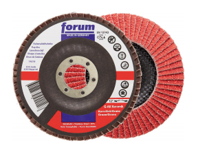 Flap disc for steel, stainless steel, 115mm grit 40, 12° curved, ceramic grit, FORUM