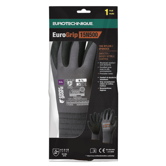 Manusi de protectie EUROLITE, marimea 6, palme imersate in nitril, antialunecare, COVERGUARD - sefira.ro