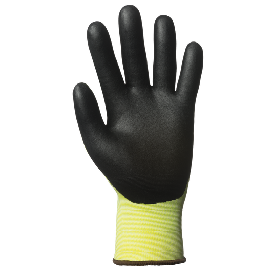 Protective gloves EUROCUT 3 N318HV, HPPE, nitrile, nylon FLUO yellow, size 7, EUROTEHNIQUE