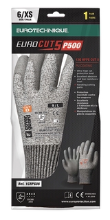 Manusi de protectie EUROCUT P500, rezistenta la taiere, marimea 6, gri, EUROTEHNIQUE - sefira.ro