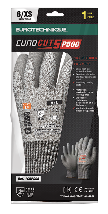 EUROCUT P500 protective gloves, cut resistant, size 6, grey, EUROTEHNIQUE