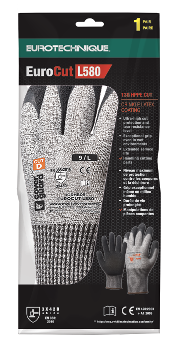 EUROCUT protective gloves, size 7, for wet environments, maximum cut resistance level 5, EUROTEHNIQUE