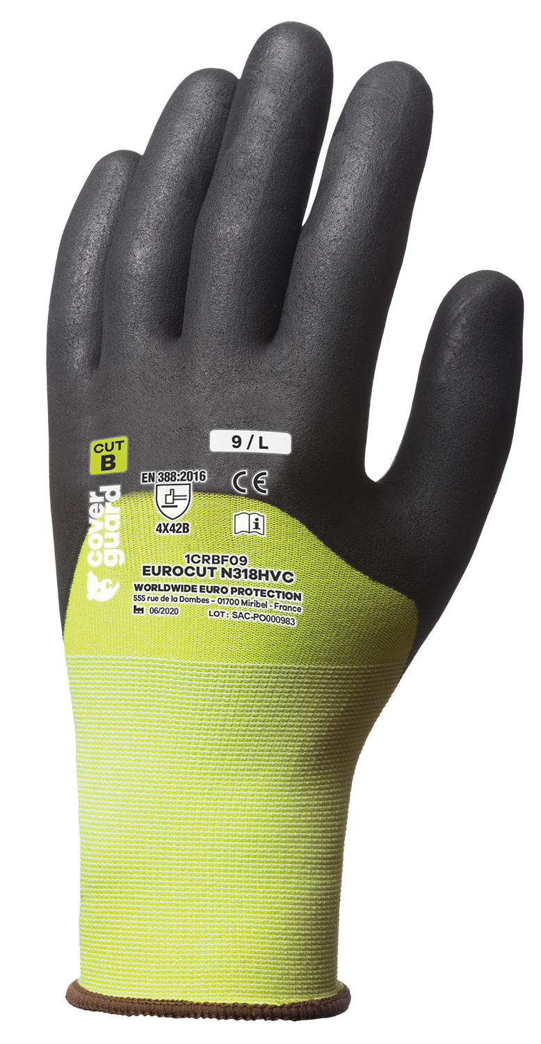 Manusi de protectie EUROCUT 3 N318HVC, HPPE, nitril, nailon galben FLUO, marimea 7, EUROTEHNIQUE - sefira.ro
