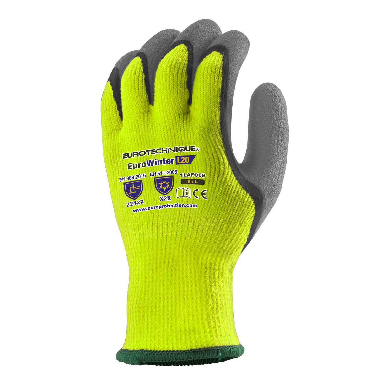 Manusi de protectie EUROWINTER L22 iarna, marimea 8, acril galben FLUO, latex gri, EUROTEHNIQUE - sefira.ro