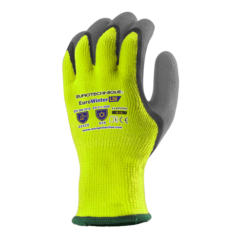 Manusi de protectie EUROWINTER L22 iarna, marimea 8, acril galben FLUO, latex gri, EUROTEHNIQUE - sefira.ro