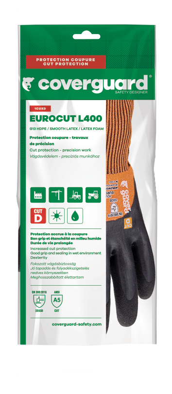 Protective gloves EUROCUT L400 CUT C, size 9, wet environments, 13 G, EUROTEHNIQUE