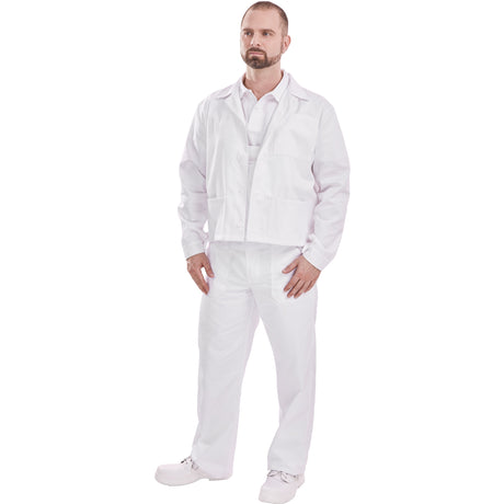 PANTALONI PE TALIE DIN BUMBAC, ALBI_40 - sefira.ro