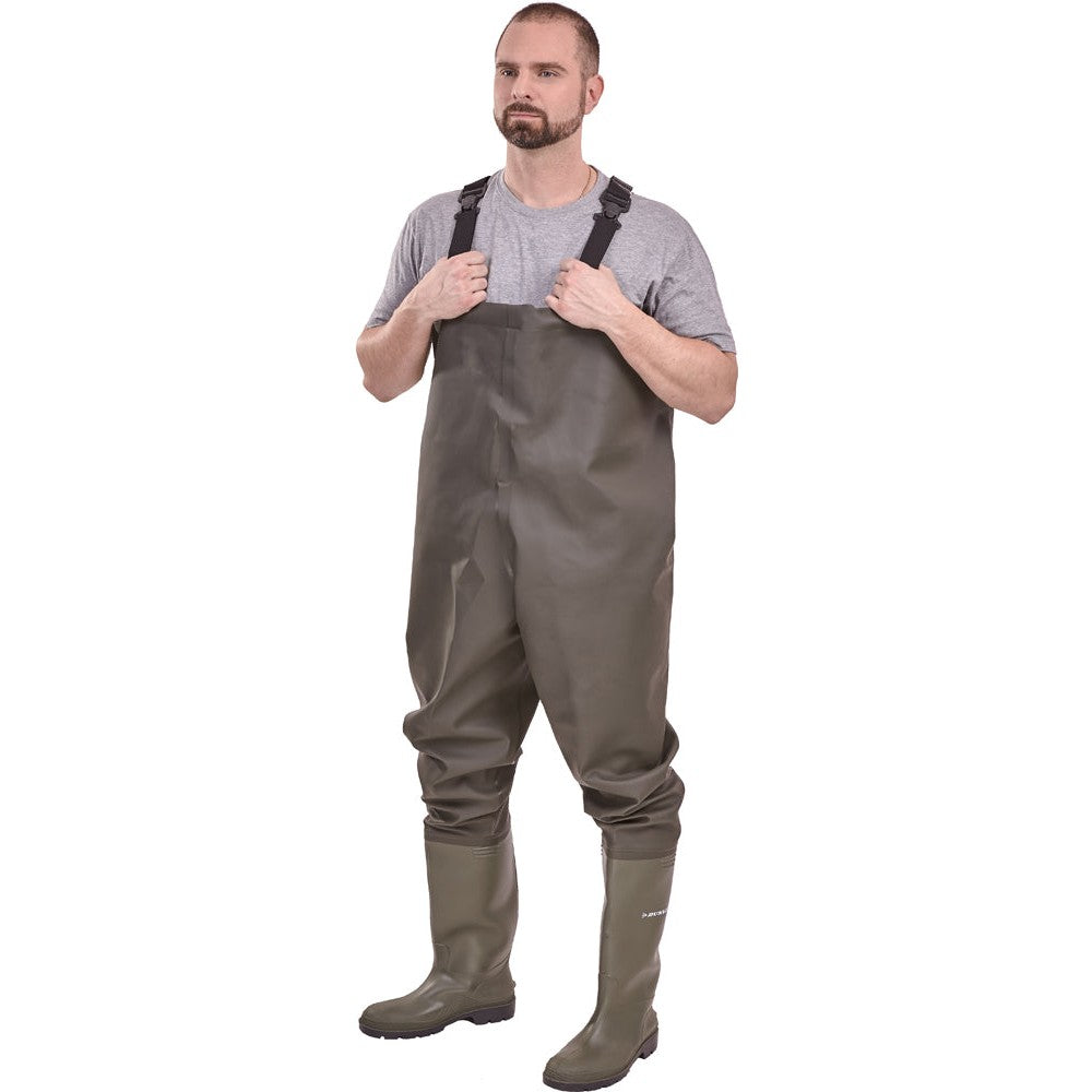 Cizme inalte de protectie cu bretele tip salopeta, marimea 39, rezistente la acizi, DUNLOP - sefira.ro