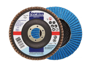 Flap disc for stainless steel, aluminum, non-ferrous metals 115mm, grit 40, curved 12 °, zirconium corundum, FORUM