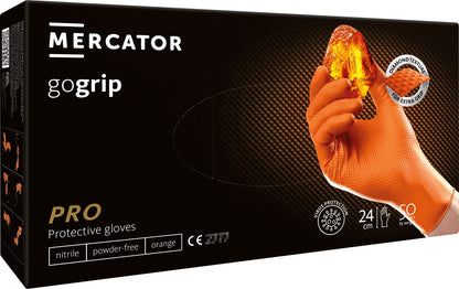 Manusi gogrip portocalii, de unica folosinta, nitril, nepudrate, textura diamant, marimea L (8-9), MERCATOR®