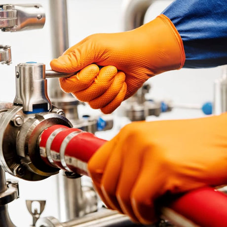 Manusi gogrip portocalii, de unica folosinta, nitril, nepudrate, textura diamant, marimea L (8-9), MERCATOR® - sefira.ro