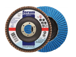 Flap disc for stainless steel, aluminum, non-ferrous metals 115mm, grit 40, curved 12 °, zirconium corundum, FORUM