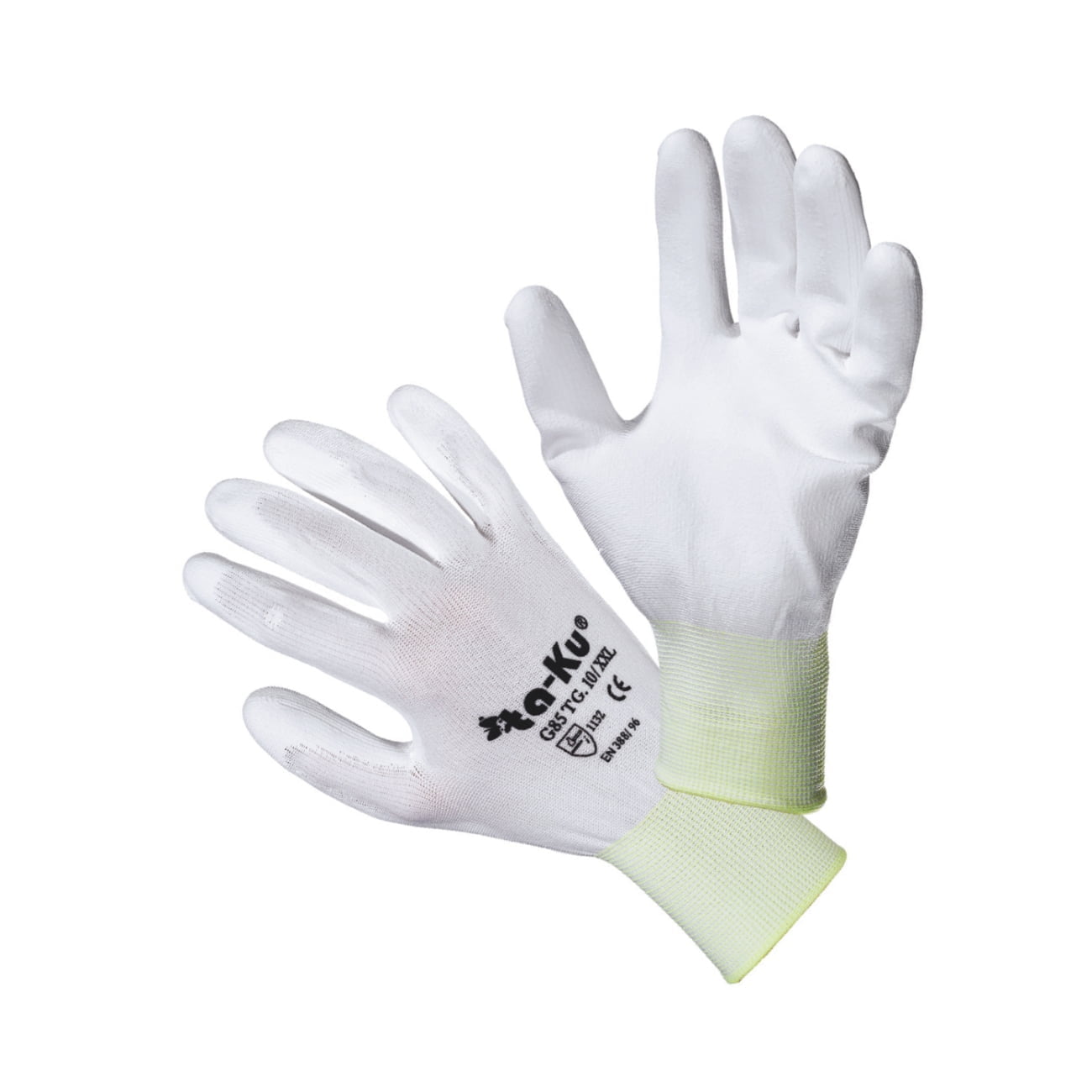 White polyurethane coated nylon work gloves