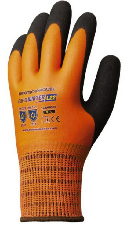 EUROWINTER L22 winter protective gloves, latex, FLUO orange, size 8, EUROTEHNIQUE