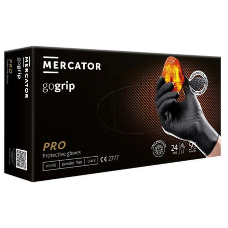 Manusi gogrip negre, de unica folosinta, nitril, nepudrate, textura diamant, marimea L (8-9), MERCATOR® - sefira.ro