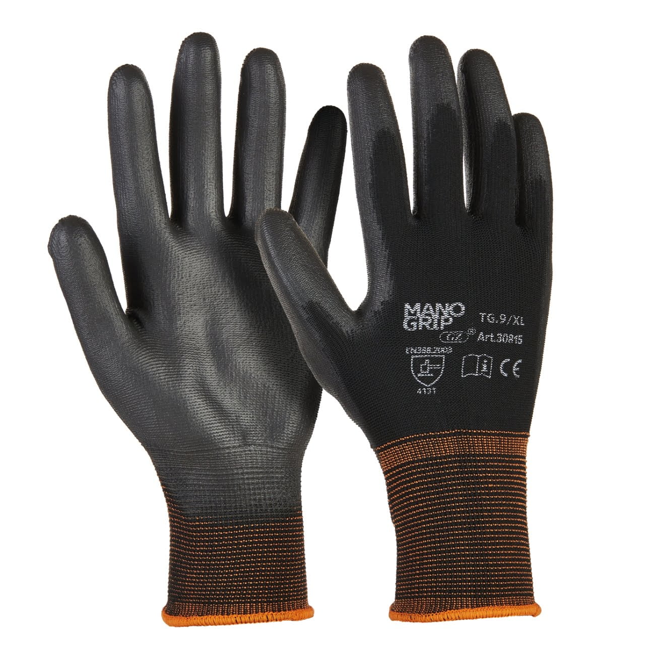 Black polyurethane coated nylon work gloves