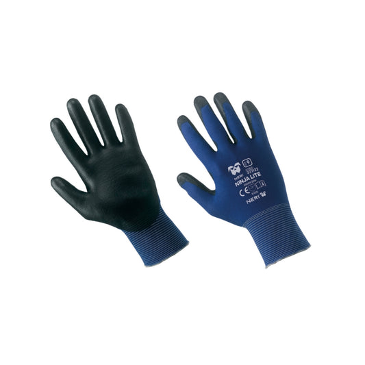 Blue/black polyurethane coated nylon work gloves