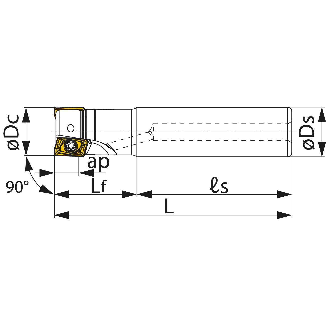 Square Shoulder Milling Cutters with Single Sided Inserts, with Cylindrical Shank TUNGALOY TUNGFORCEREC