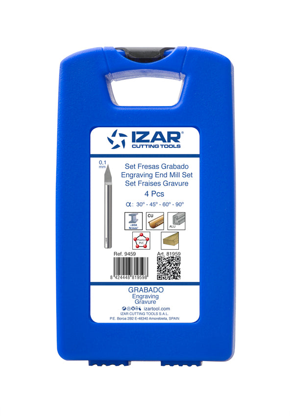 Freza gravare - 9459 - Set 0.10 mm (30º-45º-60º-90º) IZAR
