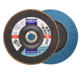 Disc lamelar pentru inox, neferoase, 115mm, gran. 40, curbat 6°, corindon zirconu, FORUM