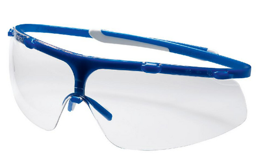 UVEX SUPER G GLASSES, BLUE FRAME, CLEAR LENSES