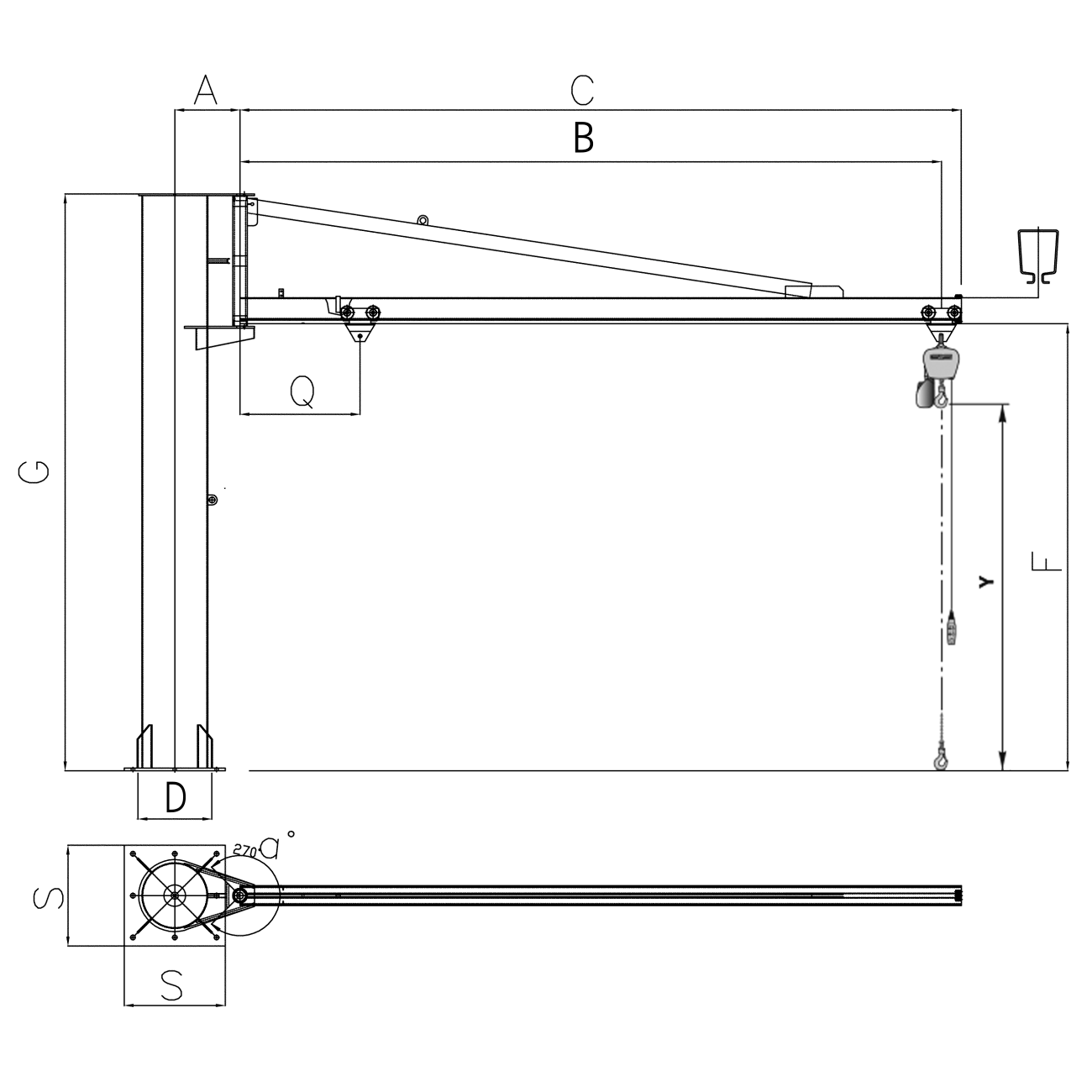 Slewing cranes mounted on round columns with GIS system KB profile arm B-HANDLING