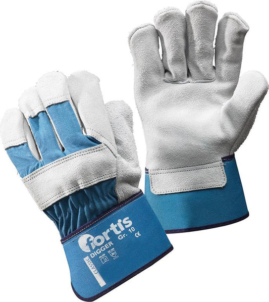 Protective gloves made of split cowhide, Digger, size 8, FORTIS