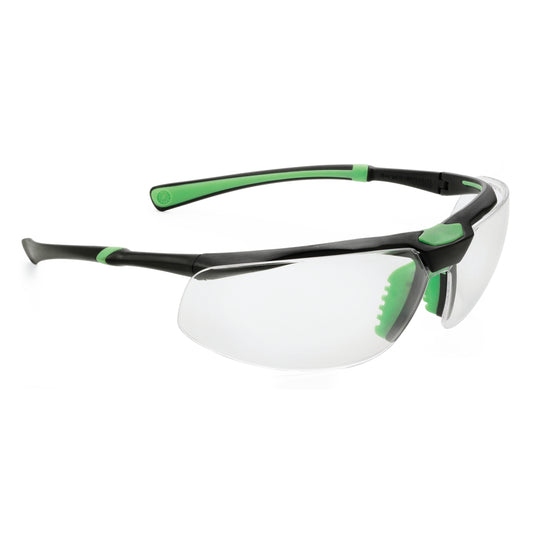 Safety glasses with transparent frame black/green